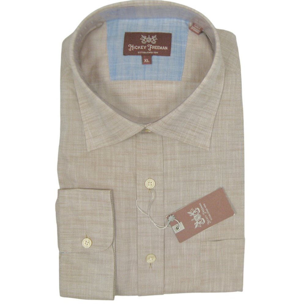 NEW $145 Hickey Freeman Button Front Shirt!  Tan Lightweight Linen